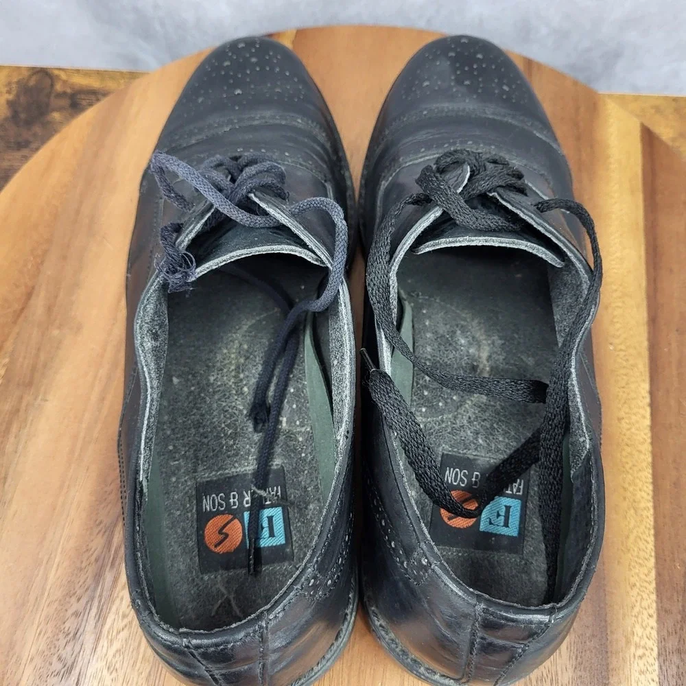 Father And‎ Son Oxford Shoes Mens 10 Black Leather Cap Toe Brogue Dress Shoes